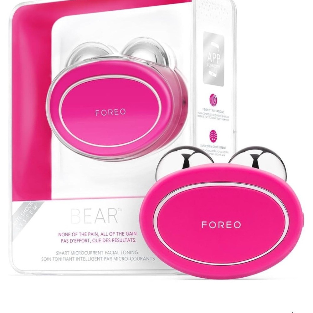 FOREO BEAR Microcurrent Facial Toning Device - Bright Pink with Silver Spheres